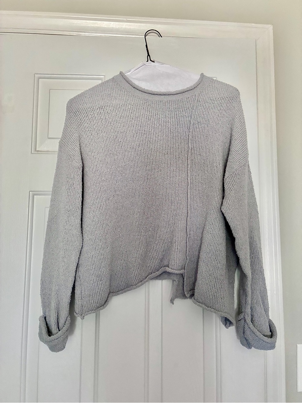 NEVER WORN Zenana Relaxed Light Gray Scoop Neck Knit Sweater